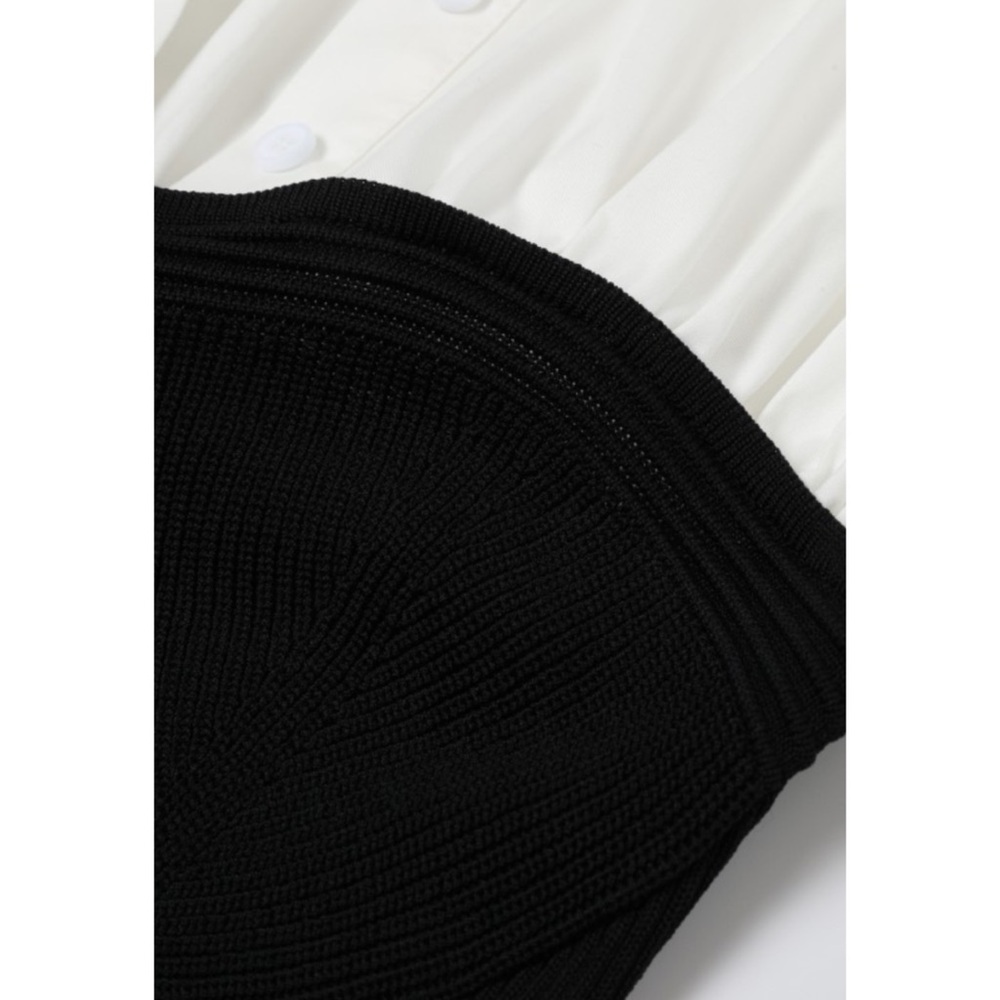 Two-Tone Black & White Long Sleeve Column Dress - Picture 4 of 7